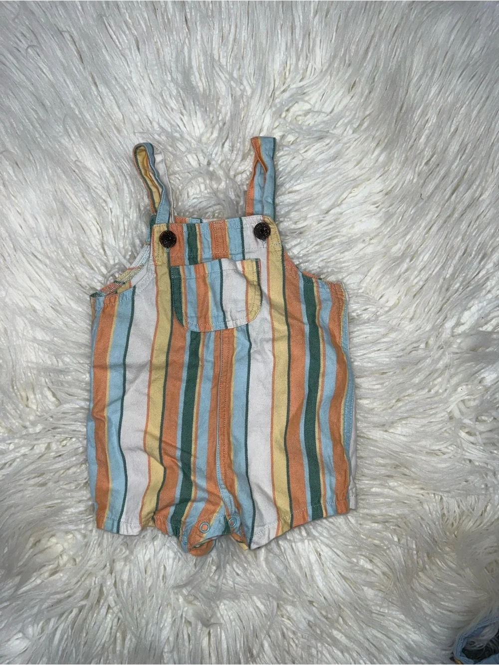 Old Navy Striped Cotton Overalls - Blue, Orange, Yellow, Green, White